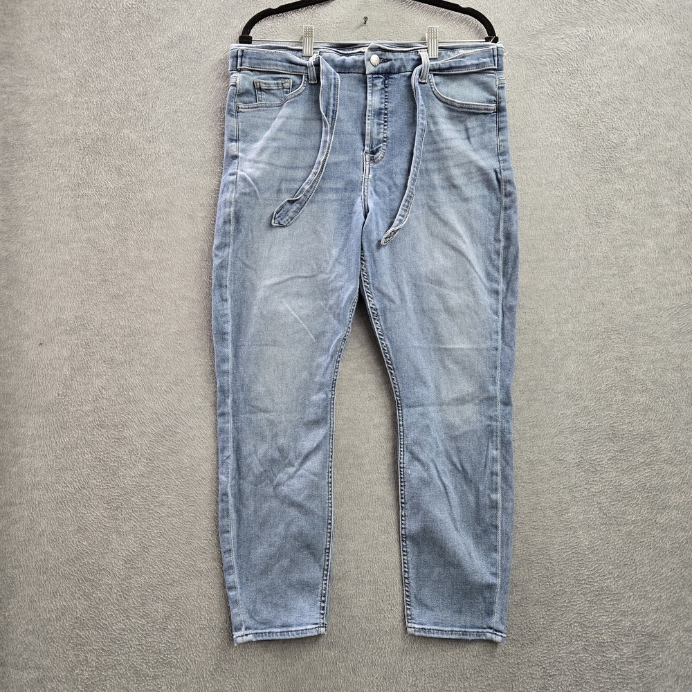 JEN7 By 7 For All Mankind Women Jeans 16 Light Blue Denim Skinny‎ Ankle Belted